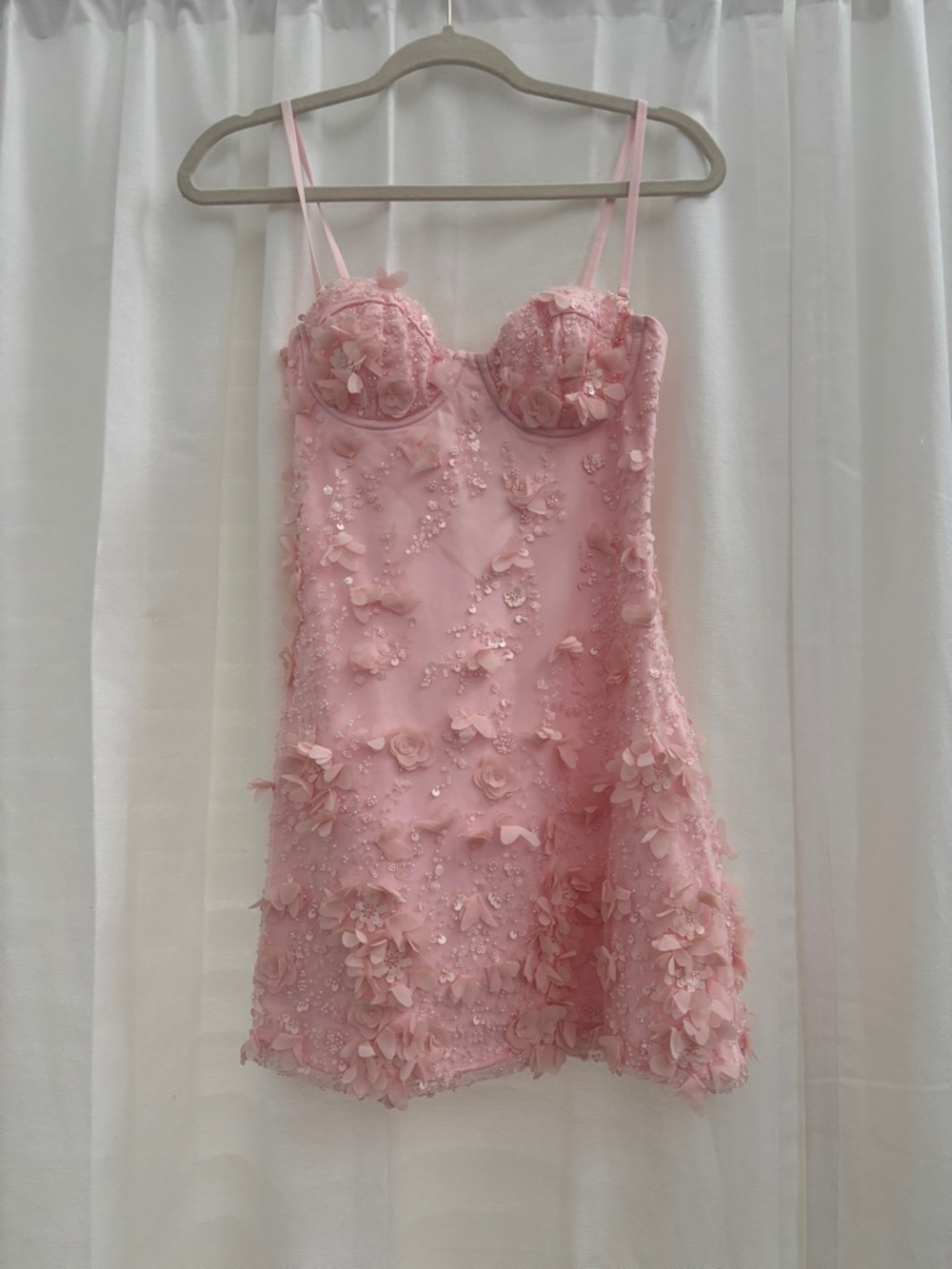 Pink Floral Appliqué Mini Dress